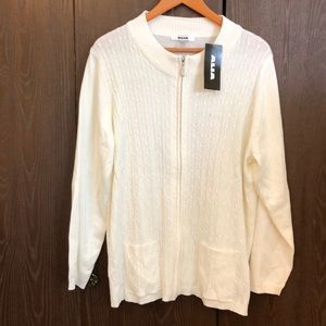 ALIA NWT XL CREAM ZIPPED CABLE CARDIGAN - 2 FRONT POCKETS PLAIN BACK - #183